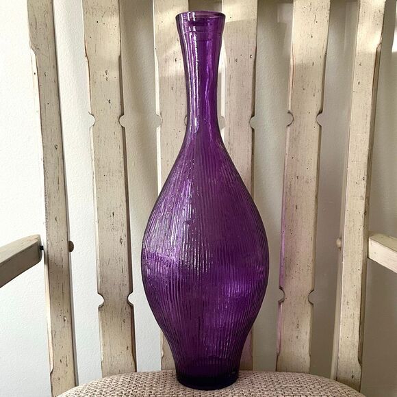 Vidrios San Miguel Other - Amethyst Ribbed Glass Statement Bottle Vase Handmade Spain Vidrios San Miguel